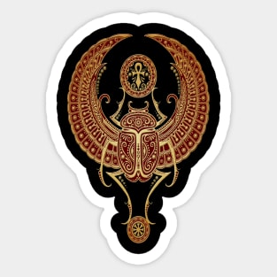 Golden Red Winged Egyptian Scarab Beetle with Ankh Sticker